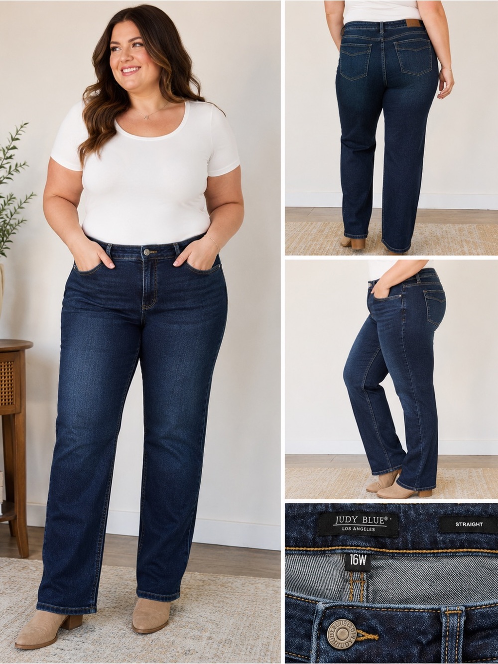 Judy Blue Straight Jeans Women’s 16W Dark Wash Mid Rise Stretch Plus Size Denim